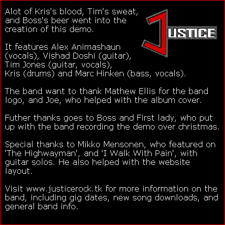 Justice - Damnation of the Cage Demo - Inside Blurb